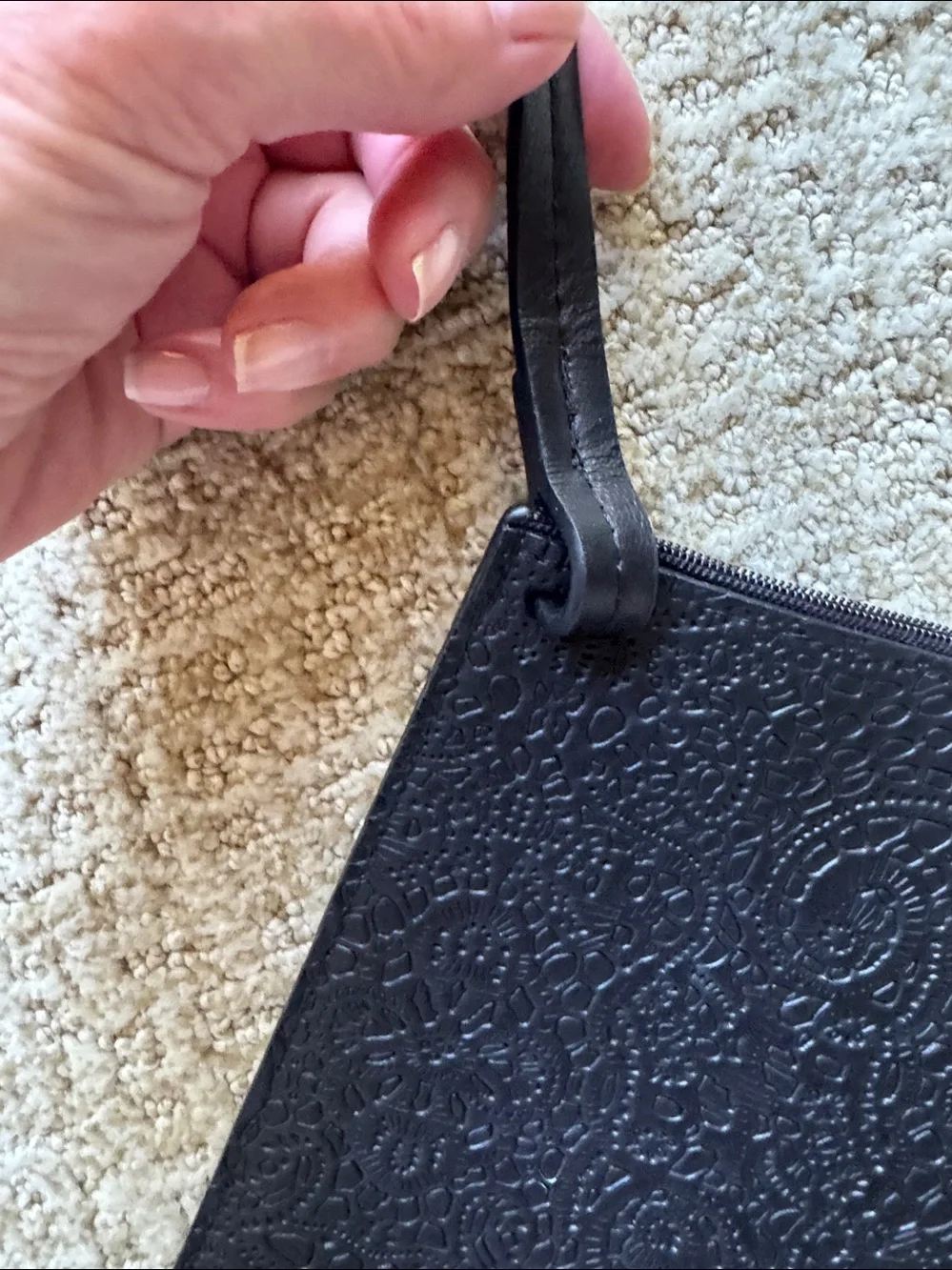Black embossed leather B.May bag